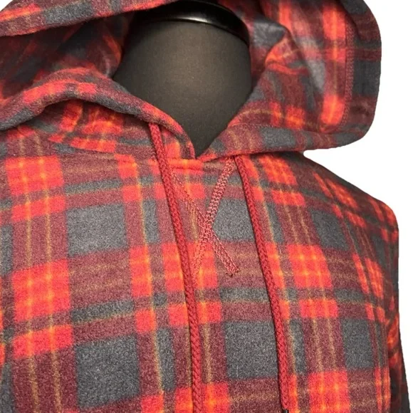 UNIONBAY Men’s NWT Hoodie M Red Plaid Microfleece Soft! - Picture 2 of 10